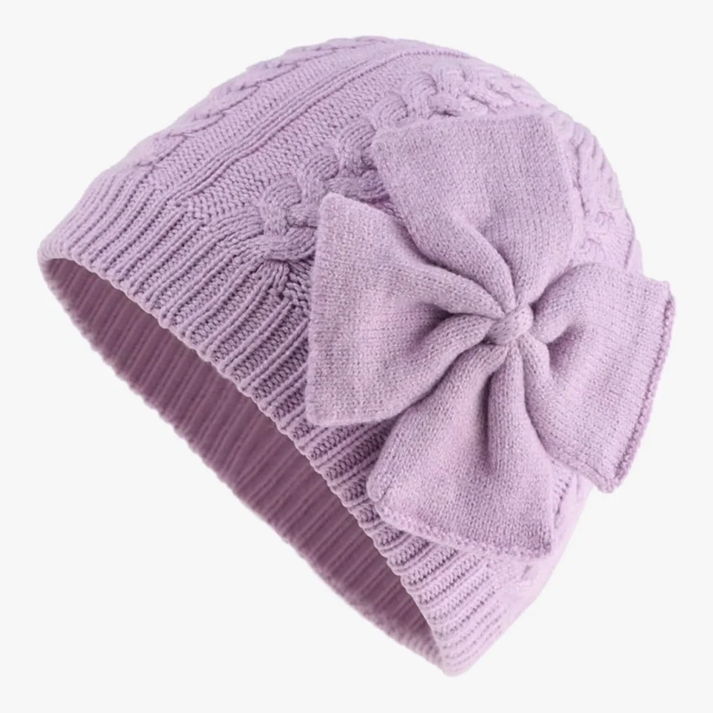 Lavender Knit Bow Beanie for infants 0-6 months nwt